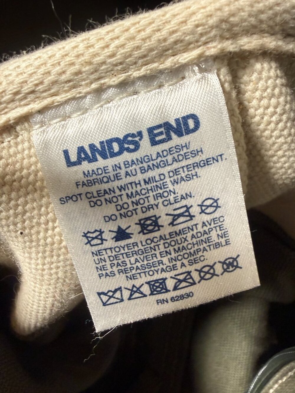 Lands' End Canvas Tote Olive Green & Ivory Travel Bag Zipper Closure - Picture 2 of 11